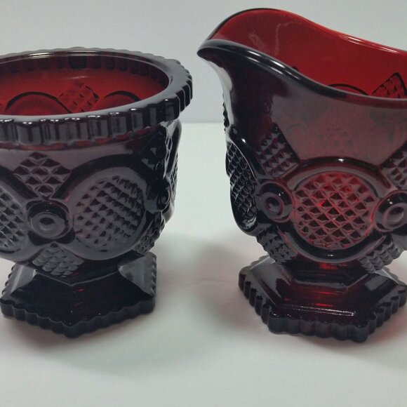 Avon 1876 Cape Cod Ruby Red Glass Open Sugar Bowl And Creamer Set No Box - Picture 3 of 10